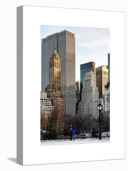 Loving Couple Looking Skyscrapers Central Park Snowy Winter-Philippe Hugonnard-Stretched Canvas