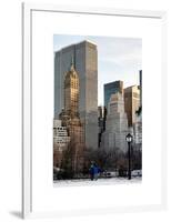 Loving Couple Looking Skyscrapers Central Park Snowy Winter-Philippe Hugonnard-Framed Art Print