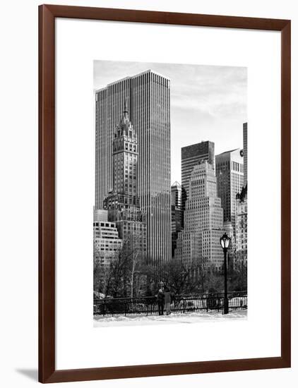 Loving Couple Looking Skyscrapers Central Park Snowy Winter-Philippe Hugonnard-Framed Art Print