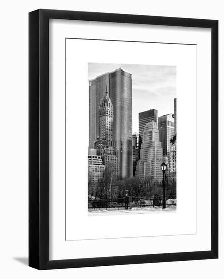 Loving Couple Looking Skyscrapers Central Park Snowy Winter-Philippe Hugonnard-Framed Art Print