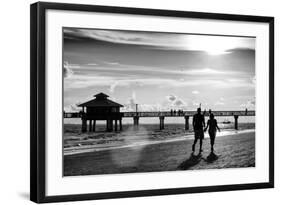 Loving Couple walking along the Beach at Sunset-Philippe Hugonnard-Framed Photographic Print