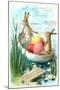 Loving Easter Greetings, Rabbits in Rowboat-null-Mounted Art Print