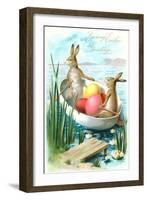 Loving Easter Greetings, Rabbits in Rowboat-null-Framed Art Print