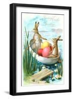 Loving Easter Greetings, Rabbits in Rowboat-null-Framed Art Print