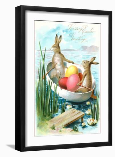 Loving Easter Greetings, Rabbits in Rowboat-null-Framed Art Print