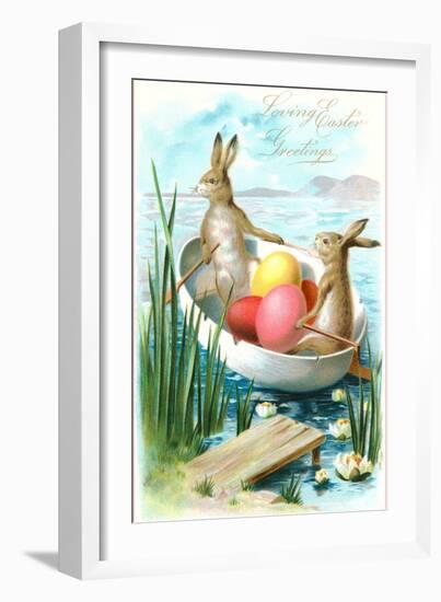 Loving Easter Greetings, Rabbits in Rowboat-null-Framed Art Print