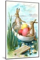 Loving Easter Greetings, Rabbits in Rowboat-null-Mounted Art Print