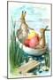 Loving Easter Greetings, Rabbits in Rowboat-null-Mounted Art Print