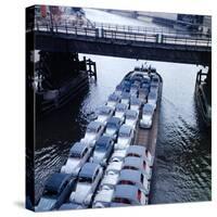 Low Aerials of Citroen Cars on Barge in Unidentified Waterssomewhere in Europe-Ralph Crane-Stretched Canvas