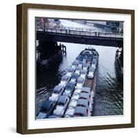 Low Aerials of Citroen Cars on Barge in Unidentified Waterssomewhere in Europe-Ralph Crane-Framed Photographic Print