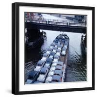 Low Aerials of Citroen Cars on Barge in Unidentified Waterssomewhere in Europe-Ralph Crane-Framed Photographic Print