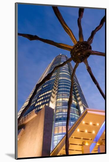 Low Angle View at Dusk of Mori Tower and Maman Spider Sculpture-Gavin Hellier-Mounted Photographic Print