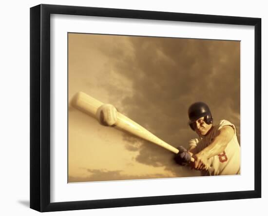Low Angle View of a Baseball Player Swinging a Baseball Bat-null-Framed Premium Photographic Print