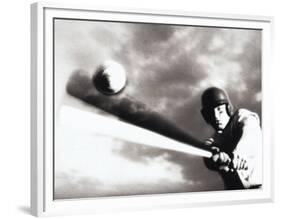 Low Angle View of a Baseball Player Swinging a Baseball Bat-null-Framed Photographic Print