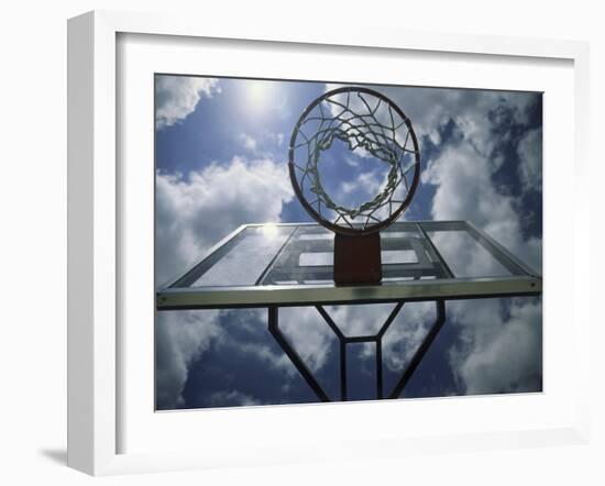 Low Angle View of a Basketball Net-null-Framed Premium Photographic Print