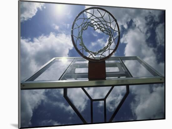 Low Angle View of a Basketball Net-null-Mounted Photographic Print