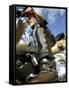 Low Angle View of a Biker on a Motorcycle-null-Framed Stretched Canvas