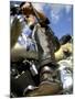 Low Angle View of a Biker on a Motorcycle-null-Mounted Photographic Print