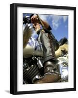 Low Angle View of a Biker on a Motorcycle-null-Framed Photographic Print