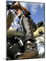 Low Angle View of a Biker on a Motorcycle-null-Mounted Photographic Print