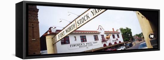 Low Angle View of a Commercial Signboard, Fort Worth Stockyards, Fort Worth, Texas, USA-null-Framed Stretched Canvas