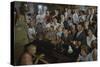 Low-Angle View of a Group of People as They Sing Along with a Pianist in a Unidentified Bar, 1959-Yale Joel-Stretched Canvas