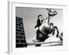 Low Angle View of a Jockey And a Horse Jumping Over a Hurdle-null-Framed Photographic Print