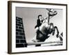 Low Angle View of a Jockey And a Horse Jumping Over a Hurdle-null-Framed Photographic Print