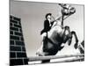 Low Angle View of a Jockey And a Horse Jumping Over a Hurdle-null-Mounted Photographic Print