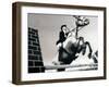 Low Angle View of a Jockey And a Horse Jumping Over a Hurdle-null-Framed Photographic Print