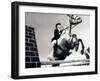 Low Angle View of a Jockey And a Horse Jumping Over a Hurdle-null-Framed Photographic Print