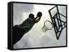 Low Angle View of a Man Shooting a Basket-null-Framed Stretched Canvas