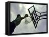 Low Angle View of a Man Shooting a Basket-null-Framed Stretched Canvas