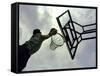 Low Angle View of a Man Shooting a Basket-null-Framed Stretched Canvas