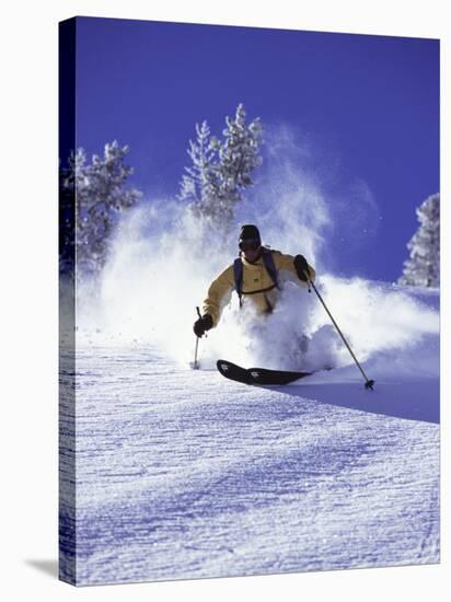 Low Angle View of a Man Skiing-null-Stretched Canvas