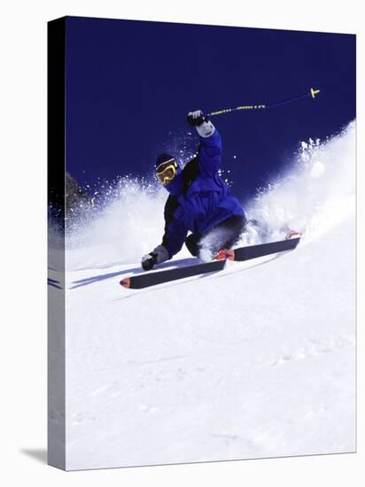 Low Angle View of a Man Skiing-null-Stretched Canvas