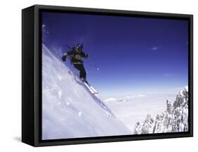 Low Angle View of a Man Skiing-null-Framed Stretched Canvas