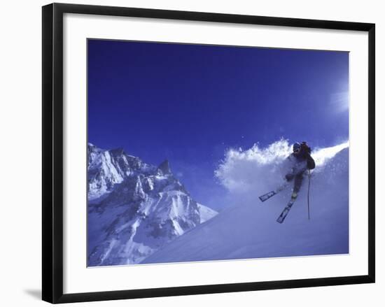 Low Angle View of a Man Skiing-null-Framed Photographic Print