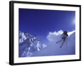 Low Angle View of a Man Skiing-null-Framed Photographic Print