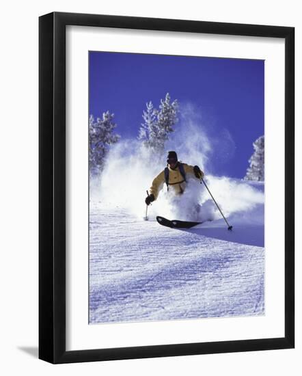 Low Angle View of a Man Skiing-null-Framed Photographic Print