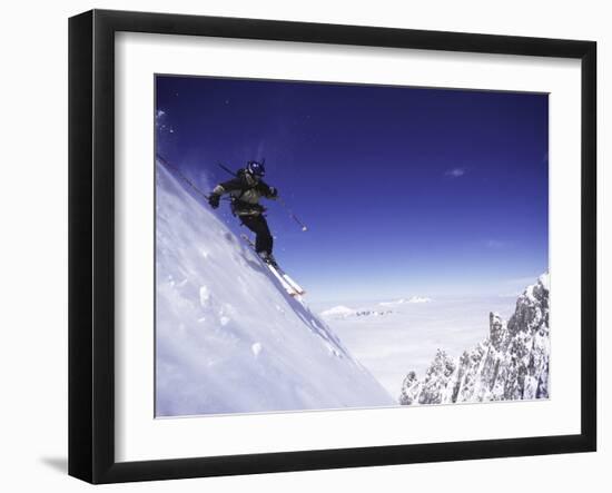 Low Angle View of a Man Skiing-null-Framed Photographic Print