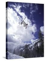 Low Angle View of a Skier in Mid Air-null-Stretched Canvas