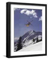 Low Angle View of a Skier in Mid Air-null-Framed Premium Photographic Print