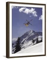 Low Angle View of a Skier in Mid Air-null-Framed Premium Photographic Print