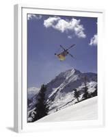 Low Angle View of a Skier in Mid Air-null-Framed Premium Photographic Print