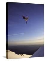 Low Angle View of a Skier in Mid Air-null-Stretched Canvas