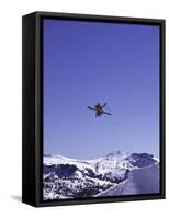 Low Angle View of a Skier in Mid Air-null-Framed Stretched Canvas