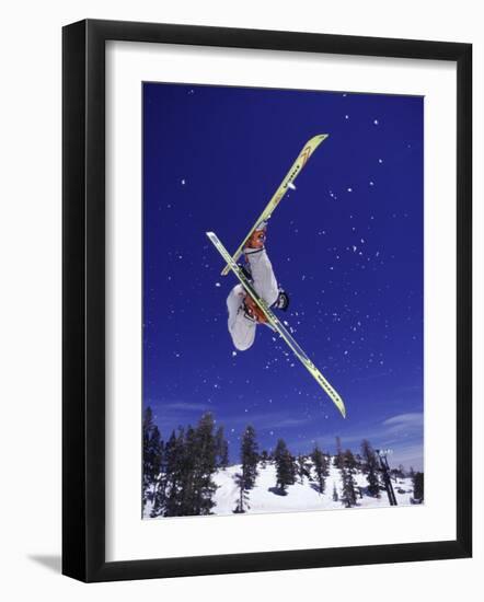 Low Angle View of a Skier in Mid Air-null-Framed Photographic Print