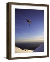 Low Angle View of a Skier in Mid Air-null-Framed Photographic Print