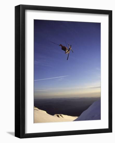 Low Angle View of a Skier in Mid Air-null-Framed Photographic Print